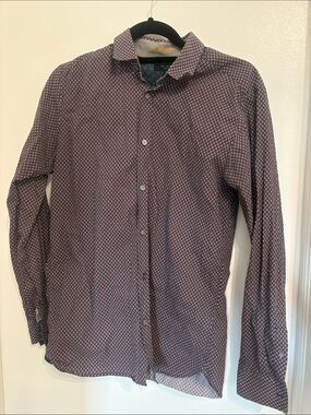 Ted Baker Men's Maroon Geo-Print Long Sleeve Shirt